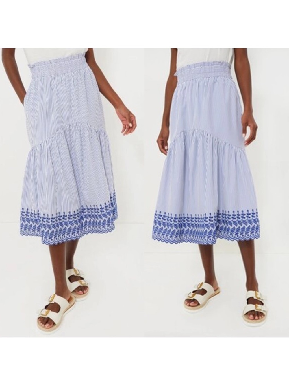 Tuckernuck Light Blue Embroidered Tiered Midi Skirt